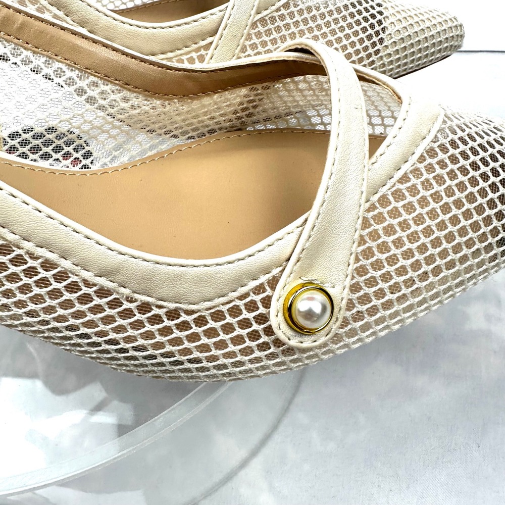 Nicole Miller New York Pearl Mesh Slingback Pump Womens 8 Cream Pointed Toe Heel - Picture 13 of 14